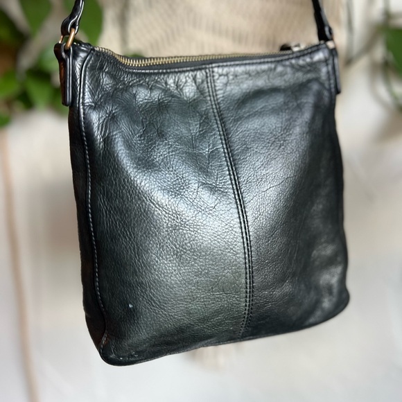 Margot Genuine Leather Black Crossbody Bag Tassel Zip Pebbled Medium - Picture 5 of 11